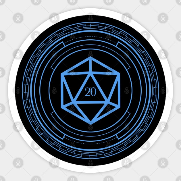 Minimalist Geometric Polyhedral D20 Dice Blue Tabletop Roleplaying RPG Gaming Addict Sticker by dungeonarmory